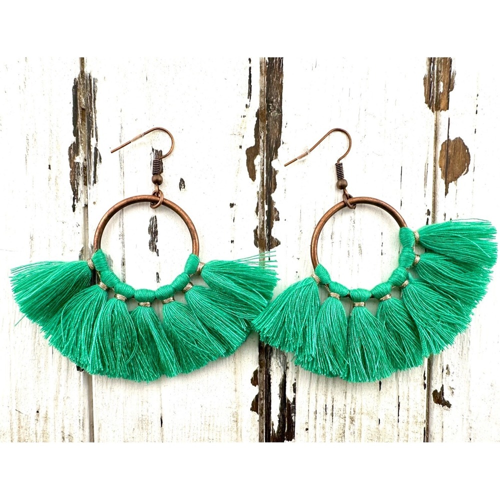 Kelly‎ Green Tassel Fan & Copper Alloy Earrings